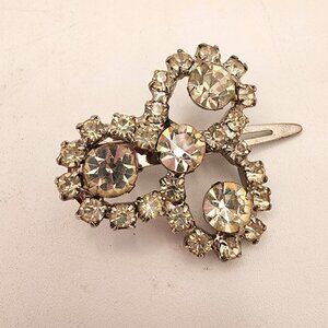 Vintage MCM Rhinestone Crystal Hair Clip Formal Wedding Bridal Silver Tone